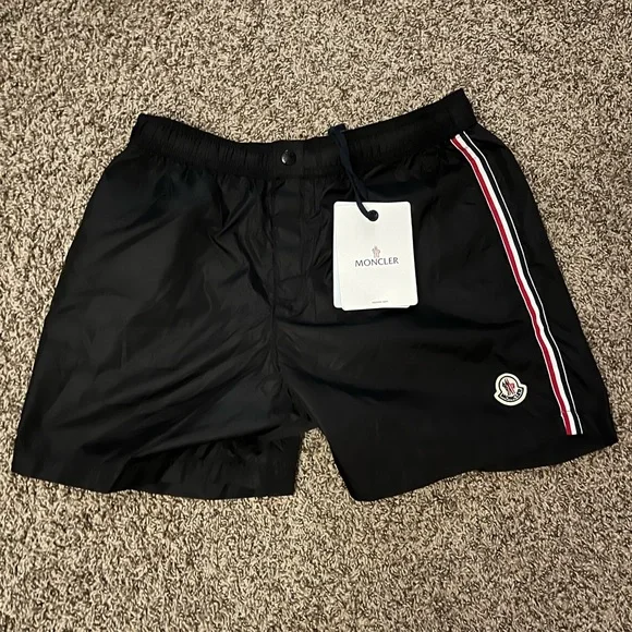 Moncler Black Swim Trunks with Red Stripe - Picture 1 of 4
